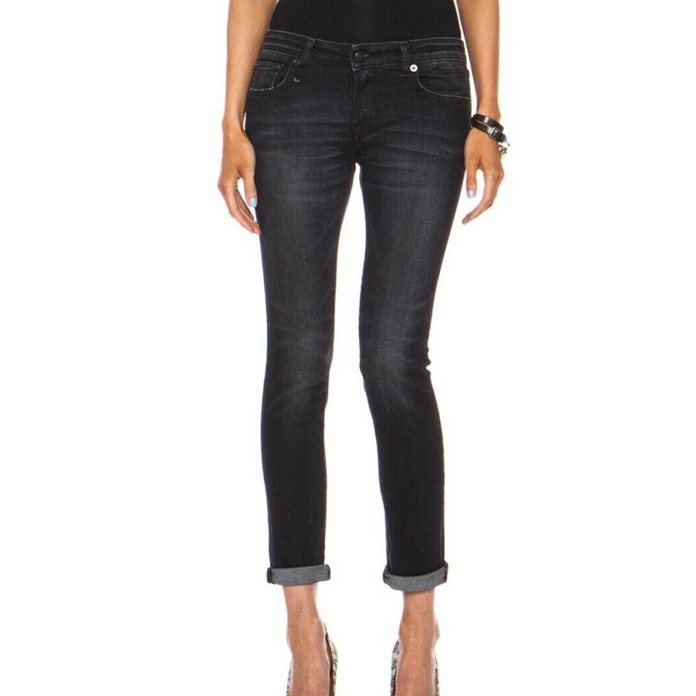 R13 Women’s Low Skinny Jeans Sz 25 in Dirty Black Italy R13WM4011-32 (E
